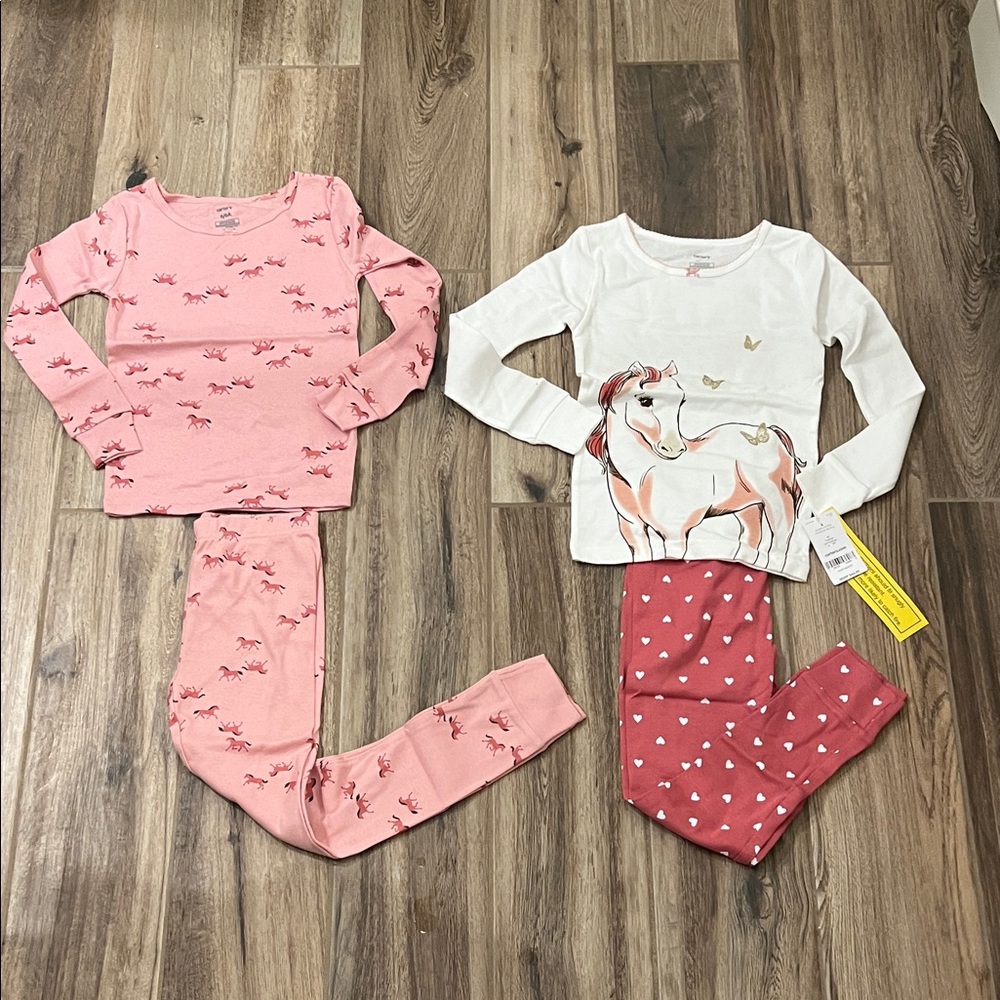 NEW Carter's Pink and White Horse 4 Piece Pajama Set